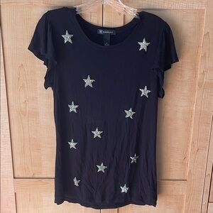 INC Black Tee with Silver Star Embellishments
